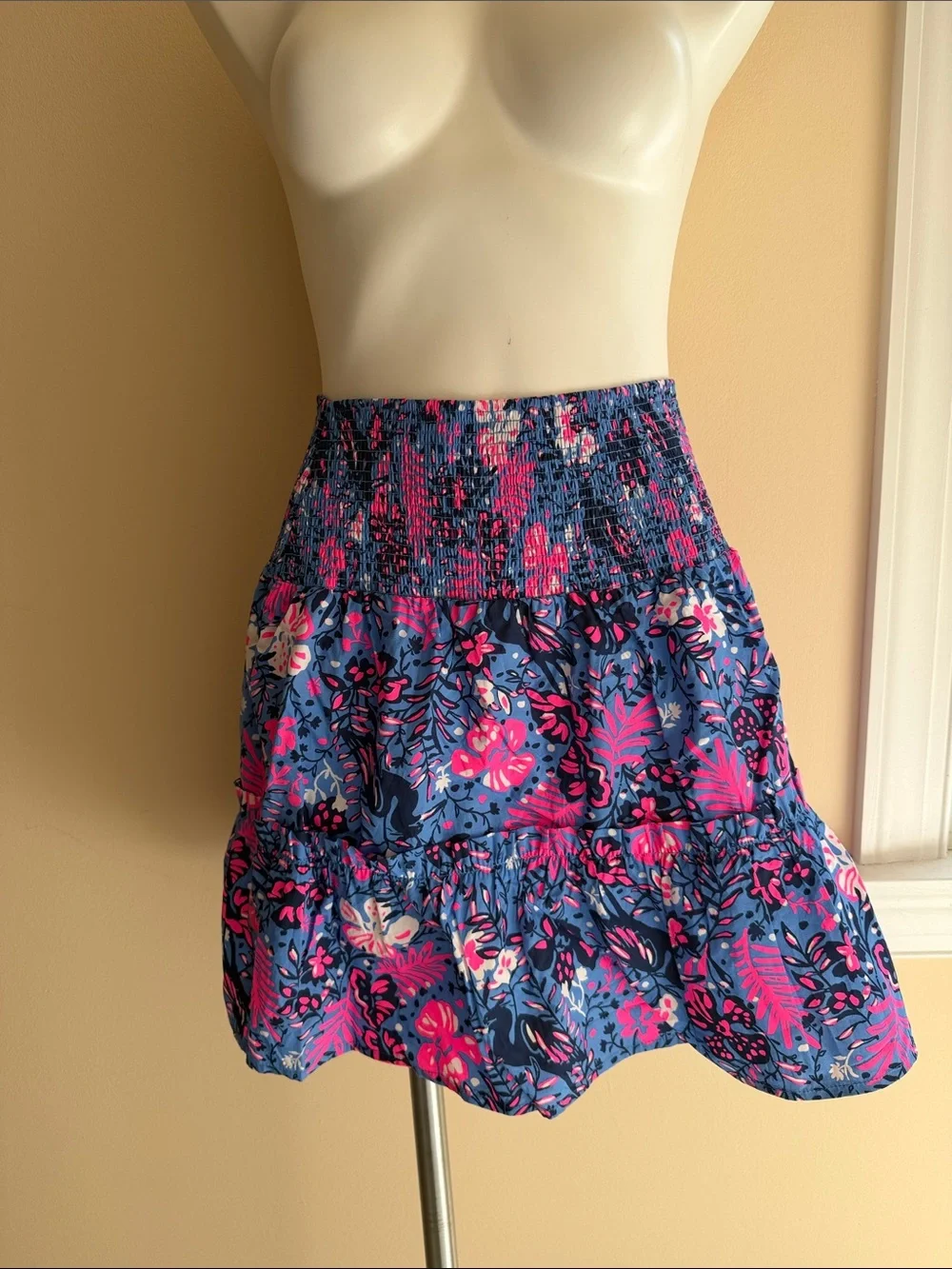 Lilly Pulitzer Navy Blue and Hot Pink Floral Skirt Set